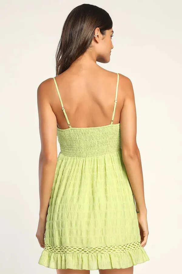 Lulus Adored Endlessly Light Green Smocked Crochet Lace Mini Dress NWT Size S - Image 4