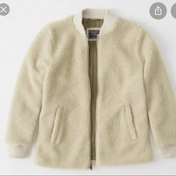 Abercrombie & Fitch Oversized Sherpa Zip‎ Up Bomber Jacket Size M - Image 2