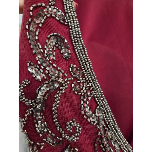 Zasa Chic by Karishma Creations Long Dark Red Hand Beaded Slit Pageant Dress 4 - Image 10