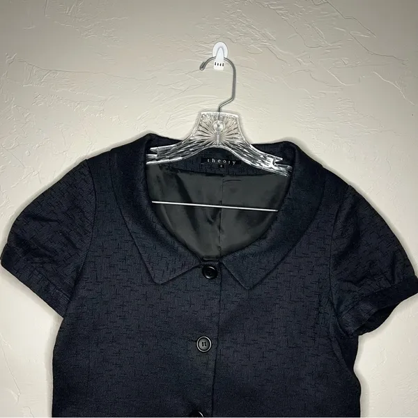Theory Black Peter Pan Collar Textured short‎ Sleeve Four Button Career Blazer - Image 3