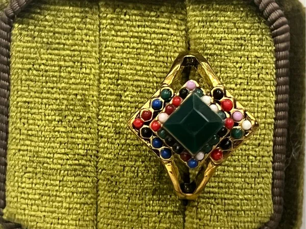 Vintage/Bohemian Design Stainless Steel Golden w/ Multicolor Beads Ring S 9 - Image 2