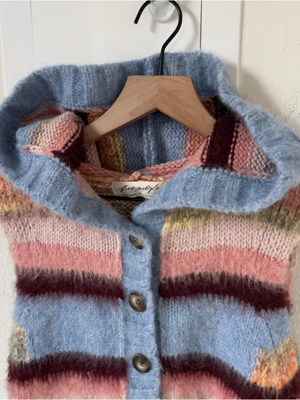 NWT Free People Rosetta Knit Wool Hooded Sweater Vest in Stripes - Image 5