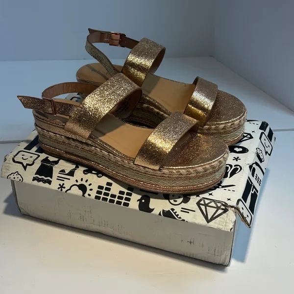 Bamboo Infinity-05M Rose Gold Metallic Espadrille Platform Wedge Sandals 8.5‎ - Image 2