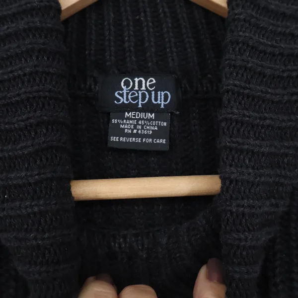 One Step Up Sweater Womens Medium Black Ribbed Knit Turtleneck Excellent - Image 2