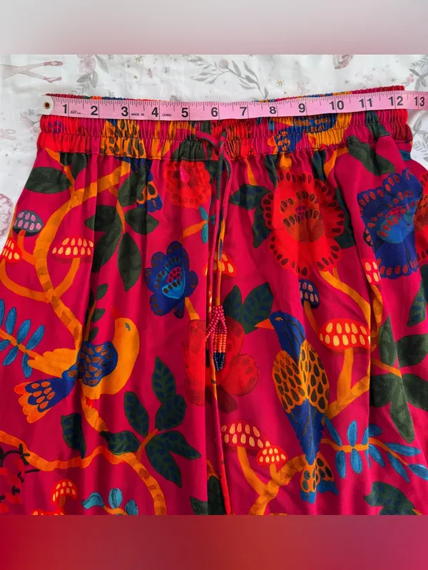 FARM Rio for Anthropologie Pink Bird Mushroom Floral Maxi Skirt XS - Image 10
