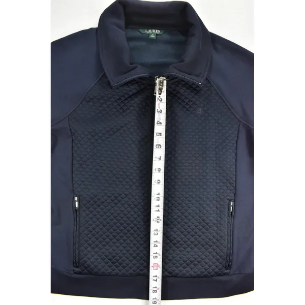 Lauren Ralph Lauren Navy Blue Quilted Front Full Zip Jacket XL Raglan Sleeve - Image 4