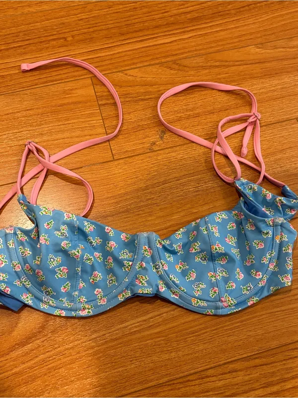 Frankie's Bikinis Sky Blue Floral Underwire Bikini with Pink Straps - Image 2