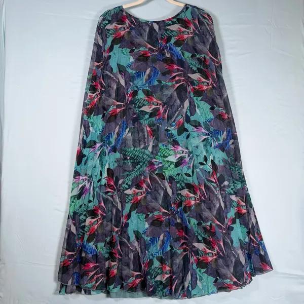 Ulla Popken Size-20/22-Tropical Cape Floral Pleated Chiffon Dress‎ Teal - Image 7