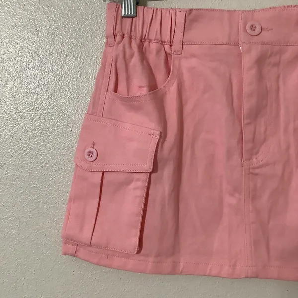 Pastel Pink Girly Feminine Preppy‎ Coquette Casual Cargo Micro Mini Skirt Small - Image 2