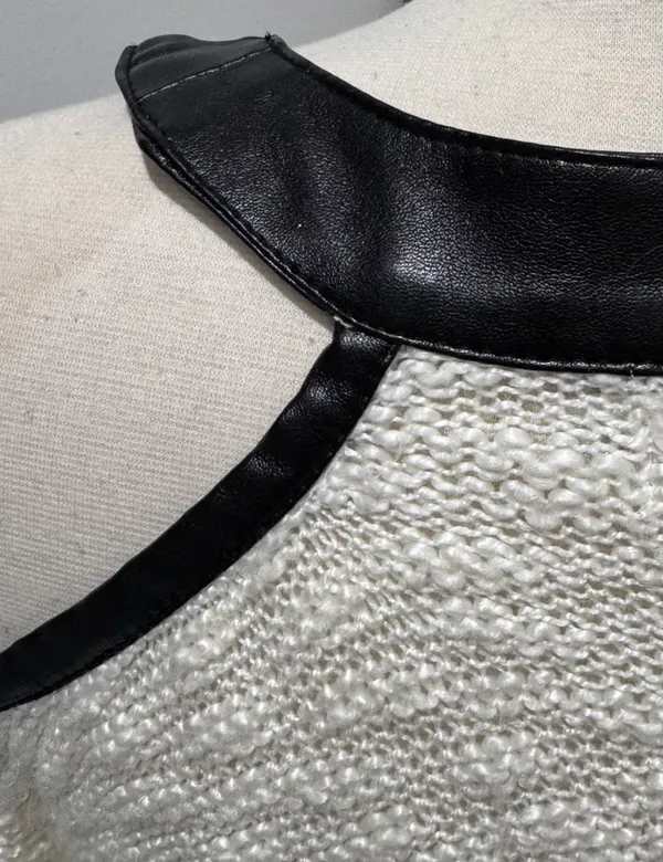 Rehab Cream Cold-Shoulder Knit Sweater with Black Faux Leather Trim - Image 7