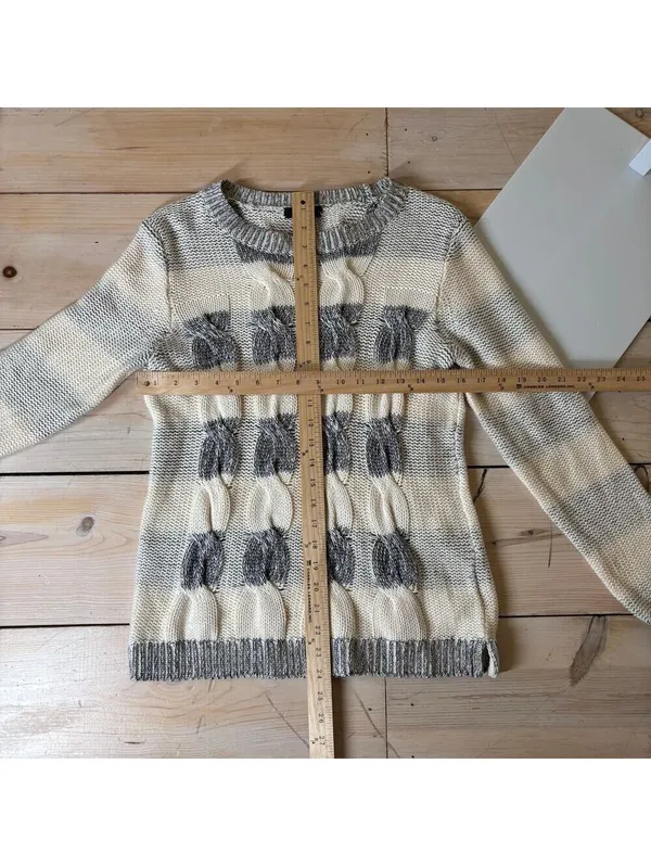 J. Crew EUC Women's White & Gray Marled Cable Knit Pullover Sweater Size XS - Image 7