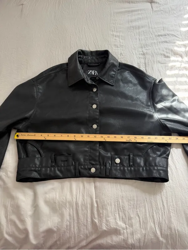 ZARA Black Faux Leather Snap-Front‎ Cropped Jacket Oversized - Image 5
