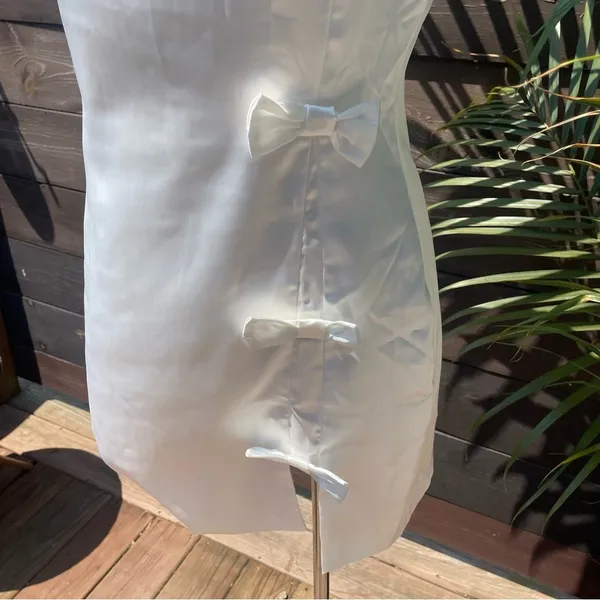 Rihoas White Satin Mini Dress Medium | Bow Detail Bridal Party NWT - Image 3