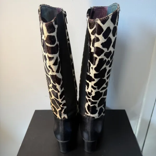 Diego‎ di Lucca Black Leather Giraffe Print Calf Hair Shaft Boots Womens Size 7 - Image 5