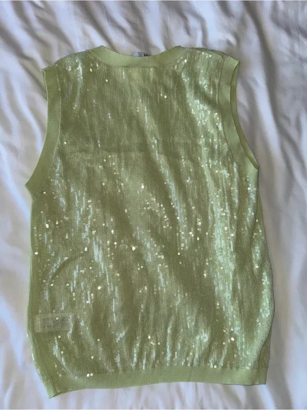 Zara Sequin Knit Sleeveless Top - Light Green - Image 6