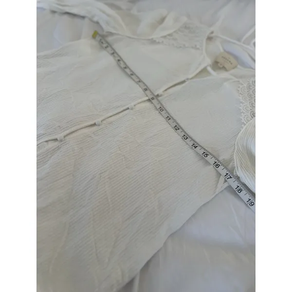 EUC Sézane Clém Sz38 White Long Sleeve Ecru Shirt Lace Details Textured Business - Image 3