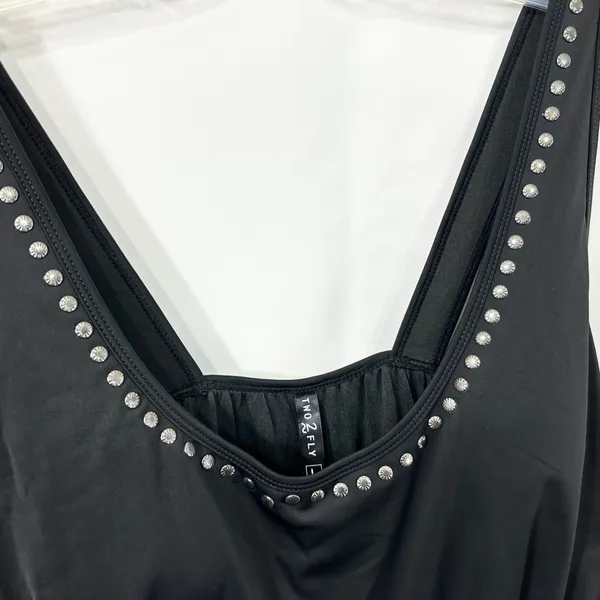 Two 2 Fly Large Romper Studded Black Sleeveless Pockets Goth Edgy Mini Biker 529 - Image 7