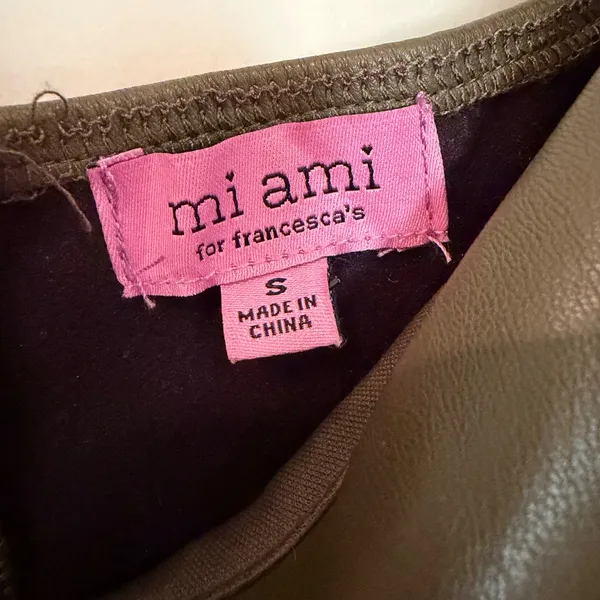 Miami‎ Francesca's Angela Vegan Leather Mini Dress Women's Small Olive Coquette - Image 9