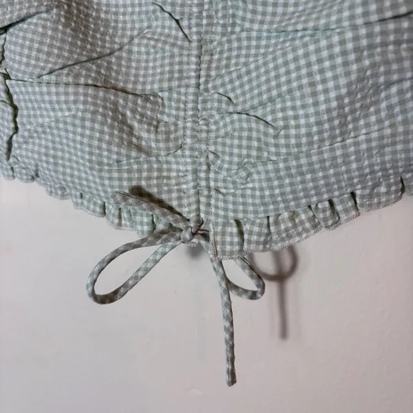 Princess Polly Gingham Crop Top Ruffle Trim Tie Front Green White‎ Size US 10 - Image 3