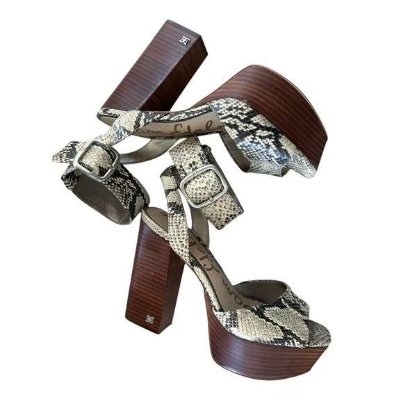 Sam Edelman Rain White Snakeskin Print Stacked Brown "Wood" Platform Heel - Image 5