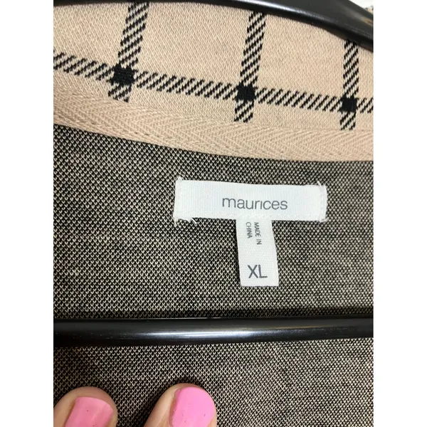 Maurices Plaid Open Front‎ Cardigan Blazer Womens XL Tan Black Excellent Pockets - Image 8