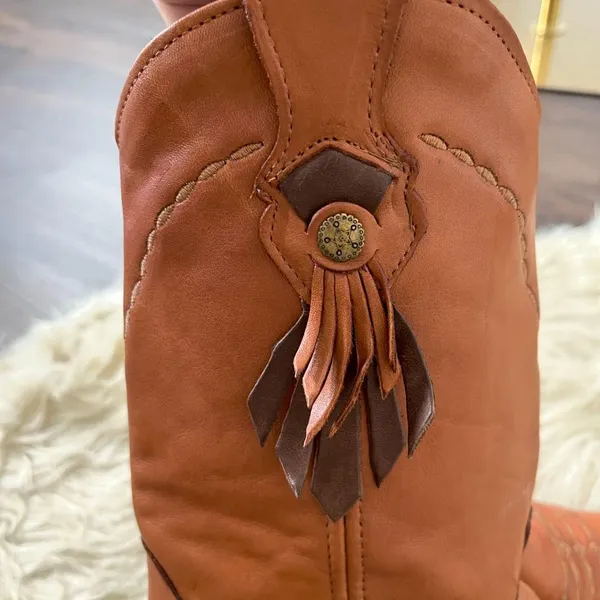 Laredo VTG Brown Leather Fringe Tassel Medallion Cowgirl Western Boots US 7.5 - Image 5