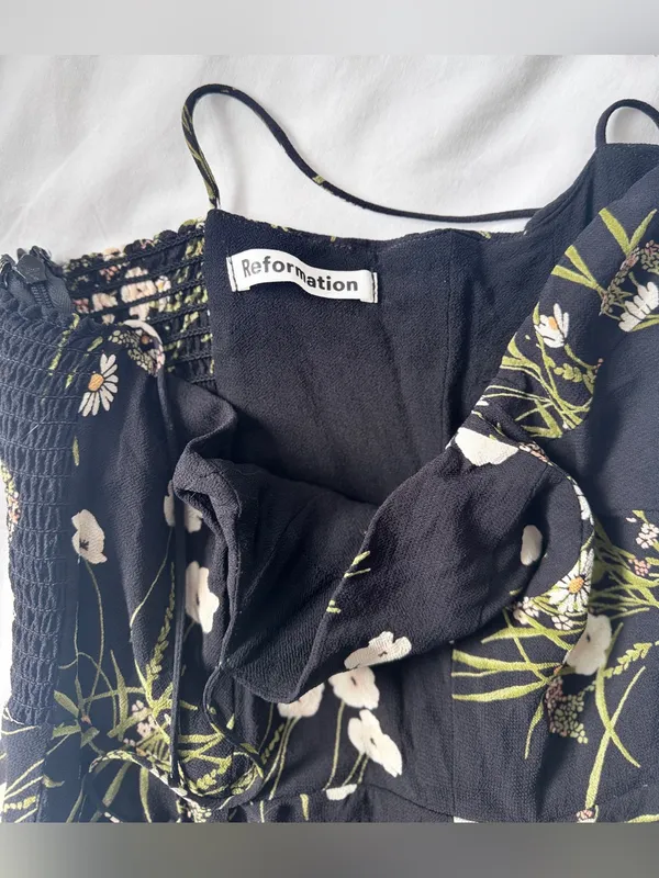Reformation Kourtney Veuve Floral Midi Dress Black Petite 4P Tie Strap Slit - Image 8