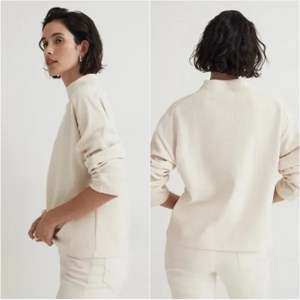 Madewell Top Striped Jacquard Funnelneck Long Sleeve Cream XS - Image 3