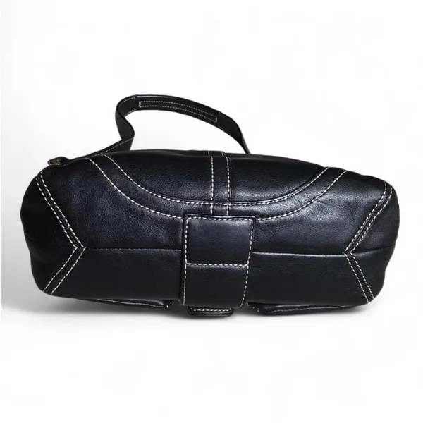 Black Leather Shoulder Bag with Buckle Detail - Image 8