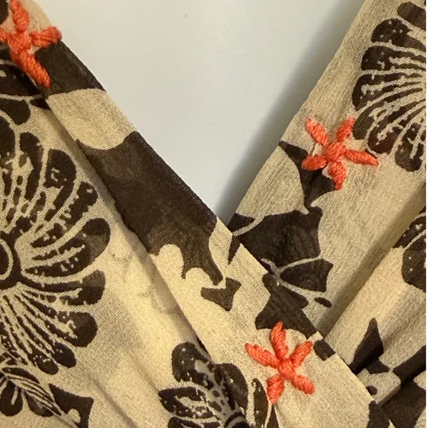 NOUGAT London 100% Silk Floral‎ Ruched Midi Dress Brown Cream Coral Dress EUC 2 - Image 7