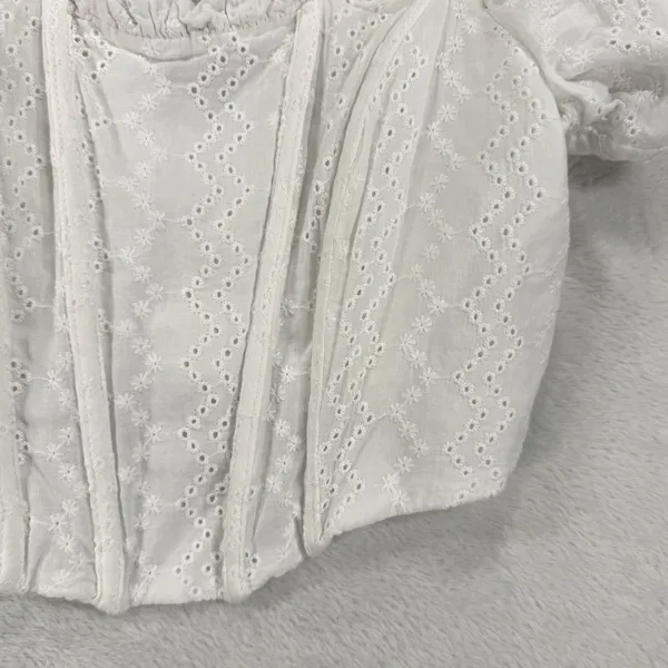 Wild Fable XXS White Eyelet Corset Top Puff Sleeve Cottagecore Coquette Summer - Image 4