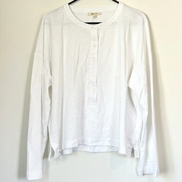 NWT Madewell Bombay Long Sleeve Henley in White - Size: Large - Image 2