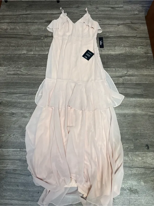 Lulus Blush Pink Ruffle Chiffon Maxi Dress NWT Size Small - Image 2