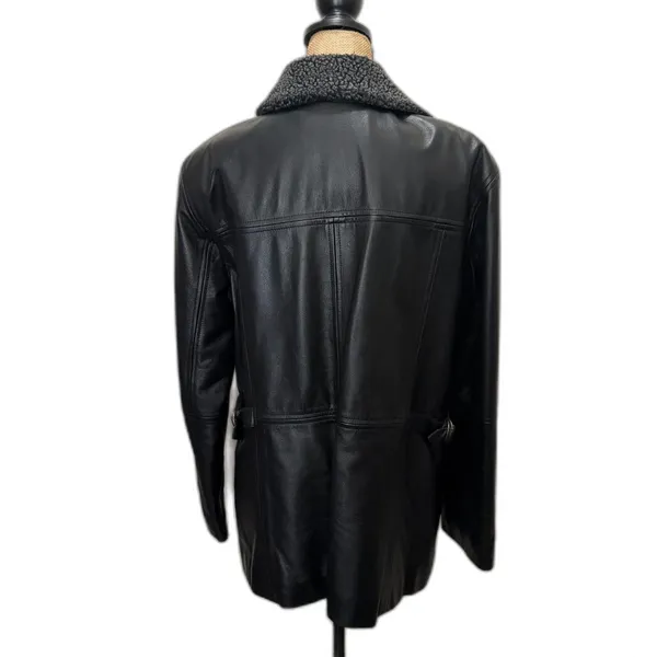 American Vintage Vintage 90s Middlebrook Park Leather Jacket Sherpa Collar Black Edgy Size‎ Large - Image 3