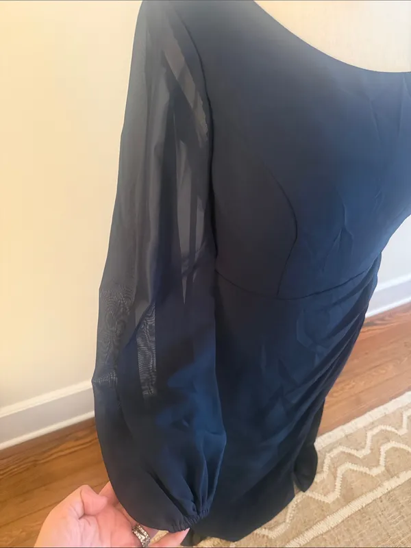 NEW JJ's House Lani Dark Navy Trumpet/Mermaid One Shoulder Chiffon Gown Sz 8 - Image 5