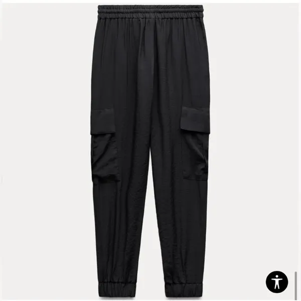 Zara Black‎ Stretchy Elastic Waist Cargo Jogger Pants With Pockets - Image 2
