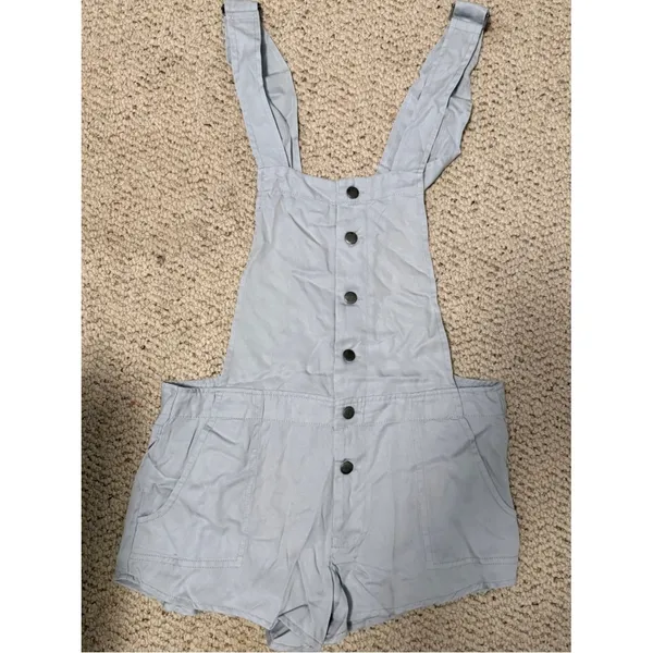 NWT Micro Shortalls Pale Blue Button Front Overall Shorts S Boho Knot Sisters - Image 2