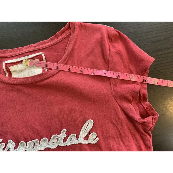 Vtg Y2K Aeropostale NYC T Shirt Womens Size‎ XL Retro Red Distressed Cap Sleeve - Image 11