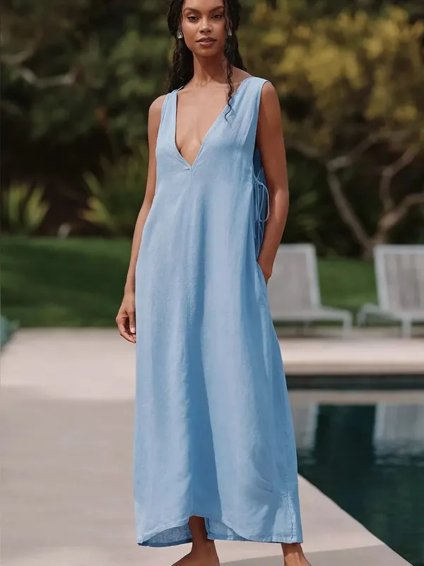 Anthropologie Celandine Plunge-Neck Linen Blend Maxi Dress - Image 2