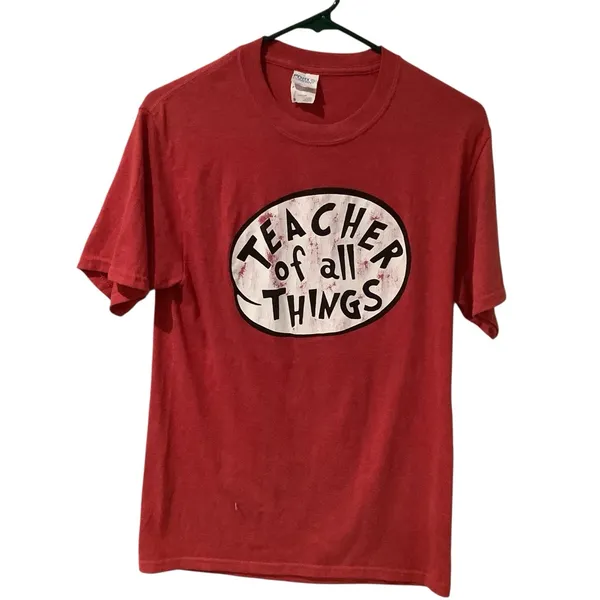 Port and Company Red 'Teacher of All Things' Short Sleeve Tee Size S - Image 4