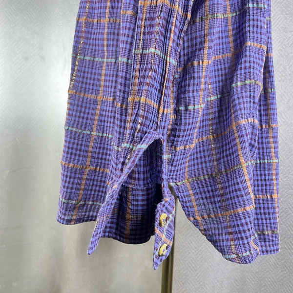 Free People Purple Plaid Metallic Button Down Shirt Womens Small Oversized Top - Image 11