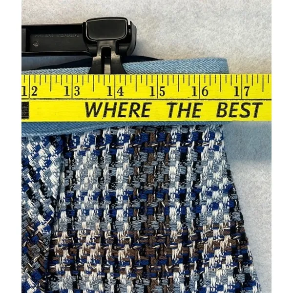 ZARA Mini Skirt Tweed Denim‎ Waist Women XL Blue White Plaid Wrap NWT - Image 3