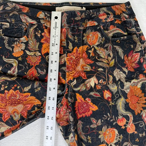 Soft Surroundings Floral Paisley Corduroy Pants Womens Black Orange‎ 2FT99 M - Image 4