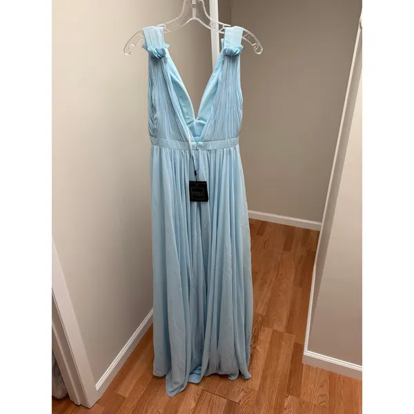 NEW NWT Ieena Mac Duggal 55321 Chiffon Gown Mist Blue Ruched Formal Women Size 0 - Image 6