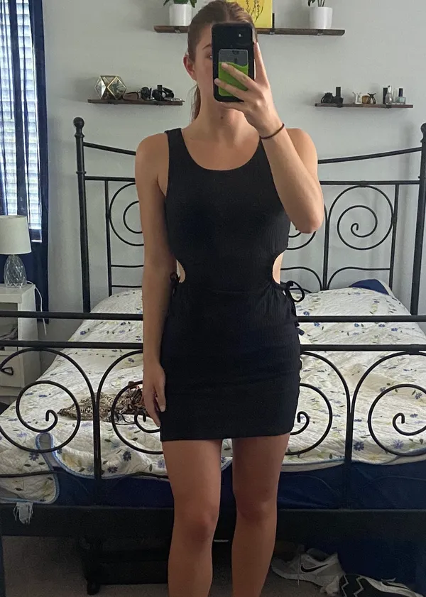 Black Mini Cut Out Dress - Image 3