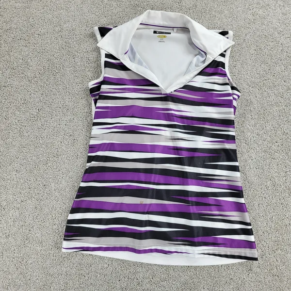 Greg Norman Womens Athletic‎ Tank Top S Purple White Stripes Collared Jersey - Image 6