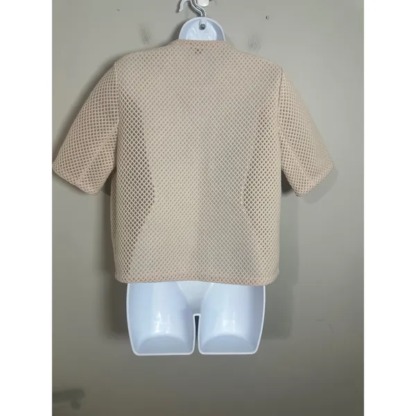 COS Womens Beige Mesh Waffle Knit Short Sleeve Open Front Bolero Jacket Size S - Image 3