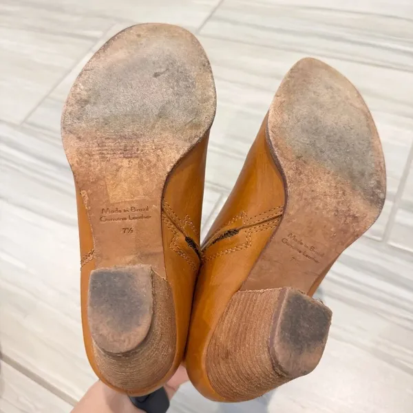 Madewell Boots Size 7.5 Tan Leather Billie‎ Ankle Stacked Heel Coastal Cowgirl - Image 8