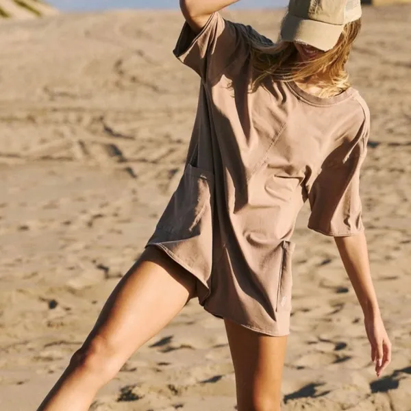 NEW Free People FP Movement Mocha Latte Hot Shot Tee Oversized Cotton Romper XS - Image 3