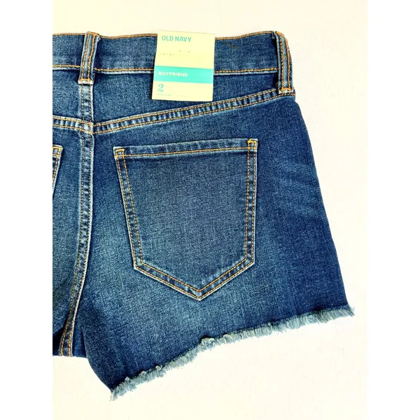 Old Navy Boyfriend Denim Shorts Women Size 2‎ Dark Wash Raw Hem Stretch NWT - Image 8